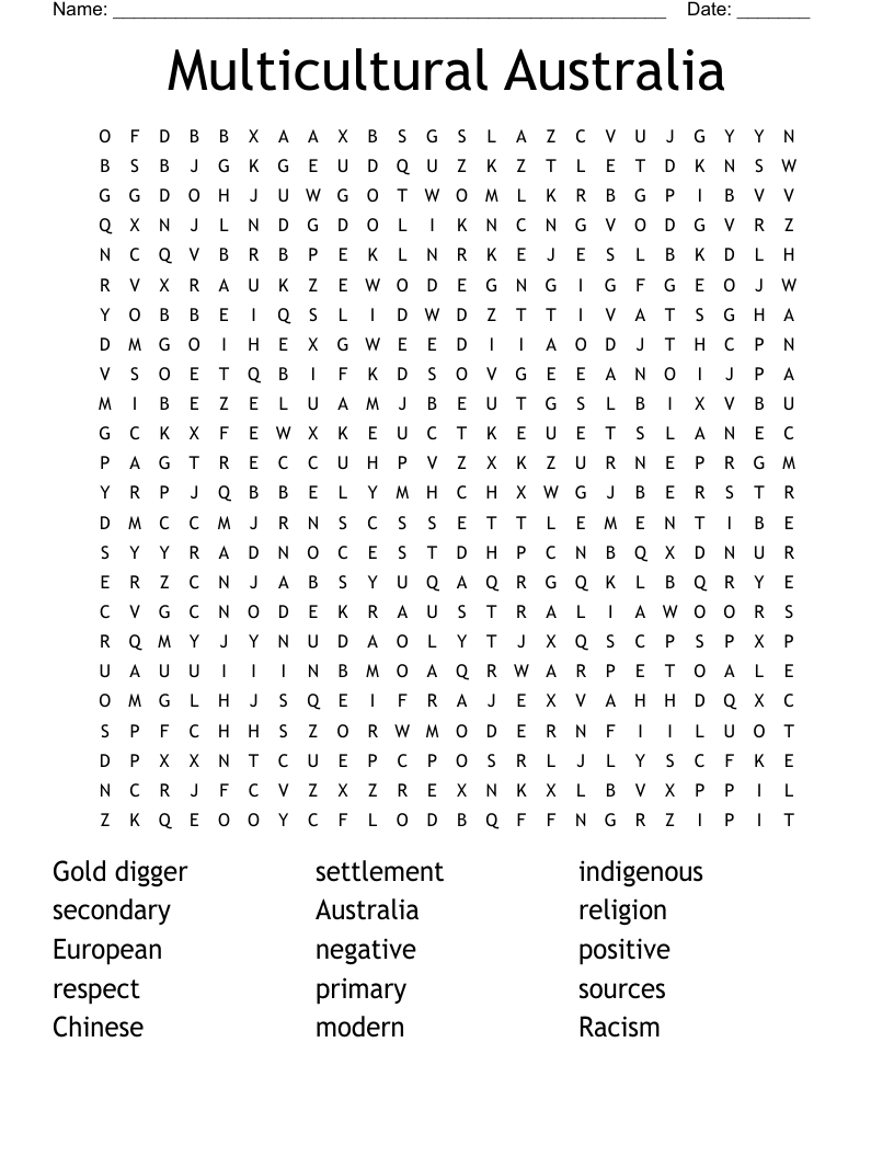 Multicultural Australia Word Search