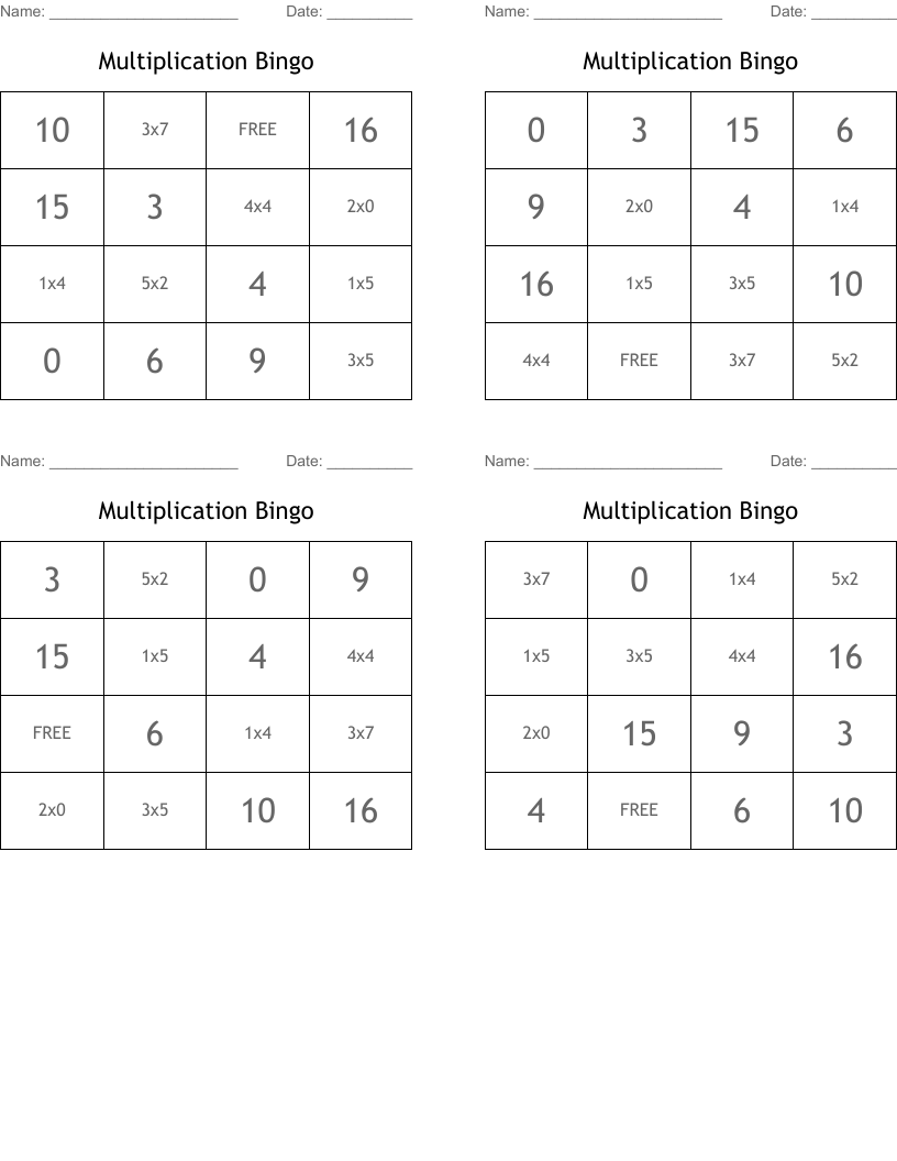 Multiplication Bingo