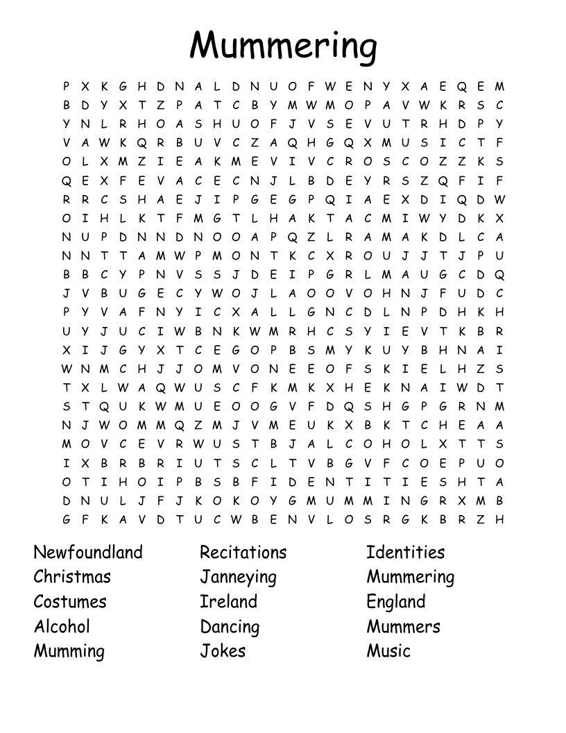 Mummering Word Search
