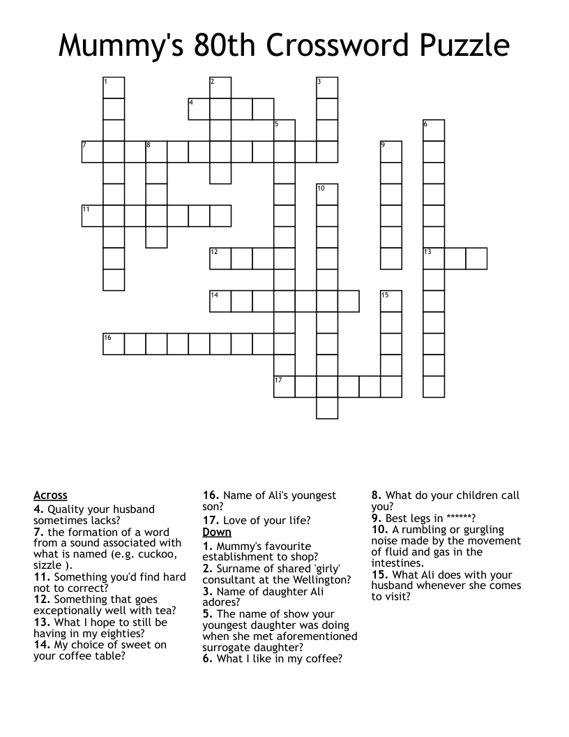 Mummy's 80th Crossword Puzzle WordMint