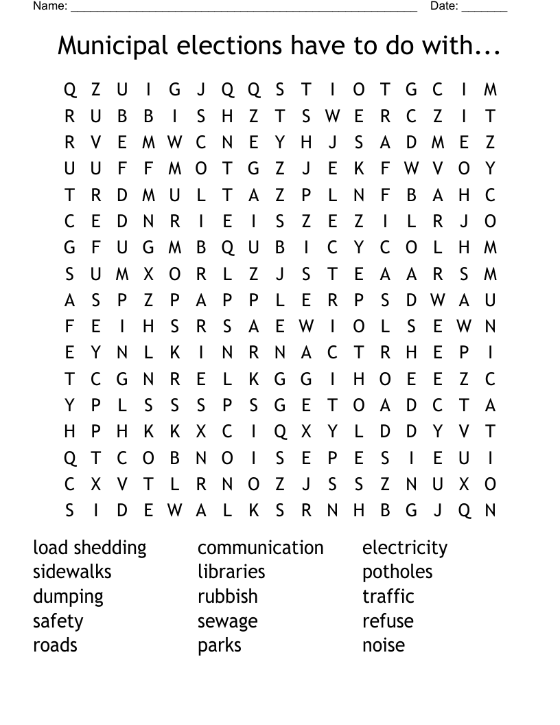 Municipal elections have to do with... Word Search