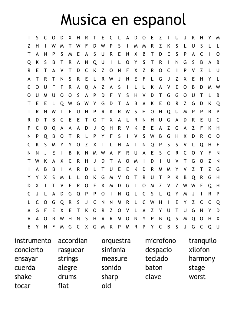 Musica en espanol  Word Search