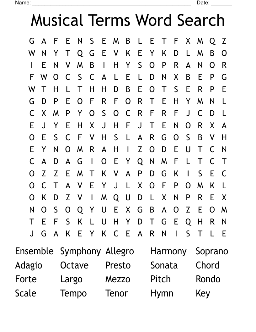 Musical Terms Word Search