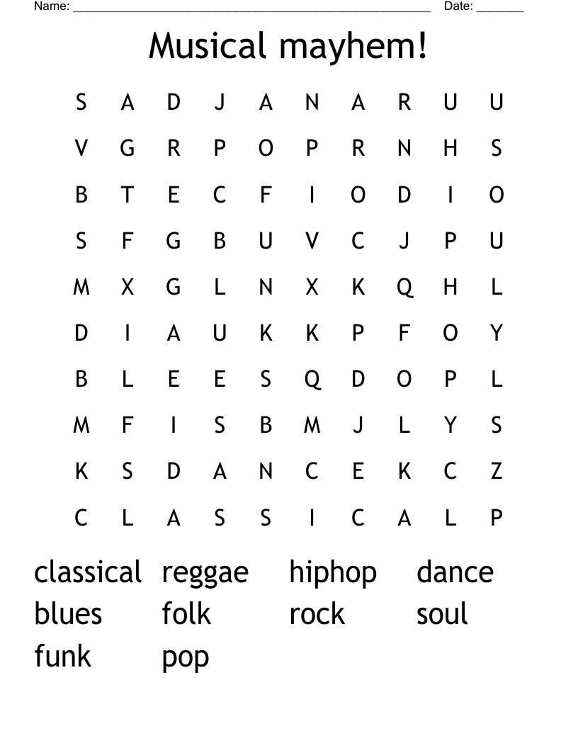 Musical mayhem! Word Search