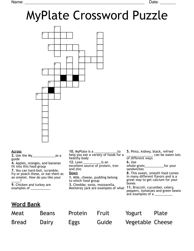 Food Groups Crossword WordMint