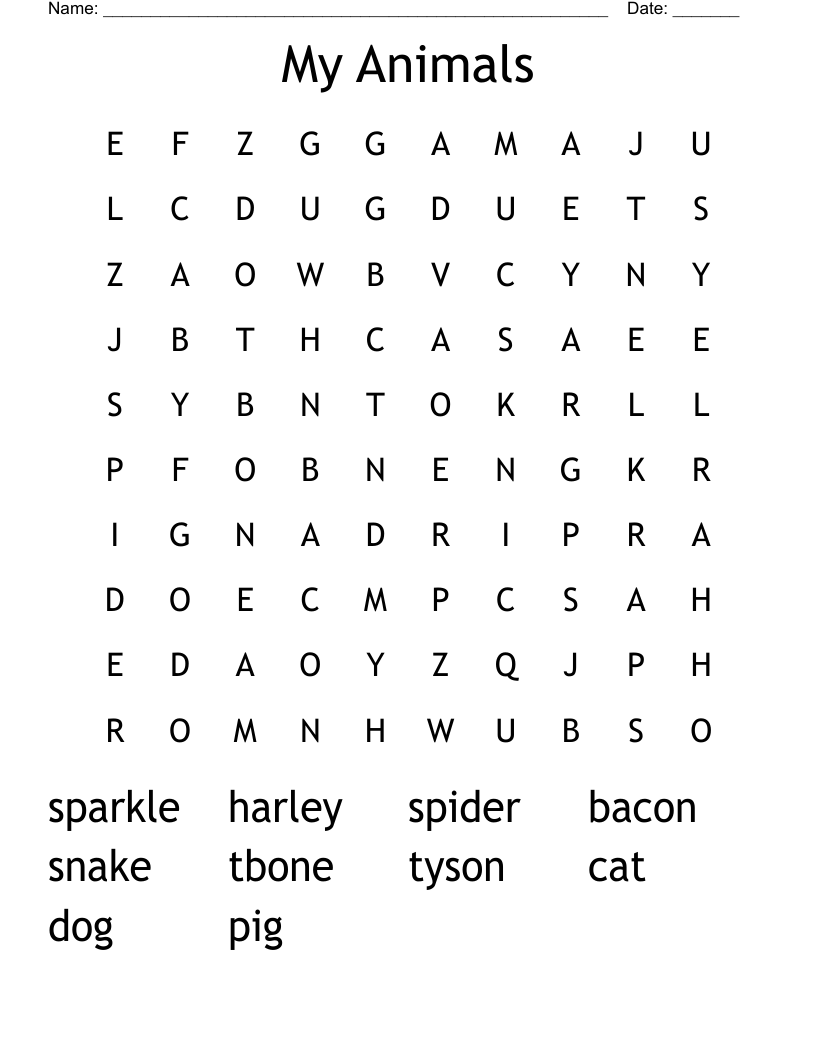 My Animals Word Search