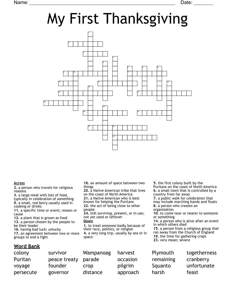 My First Thanksgiving Crossword