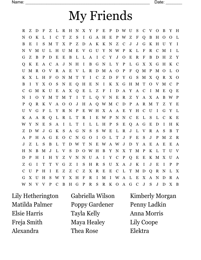 My Friends Word Search