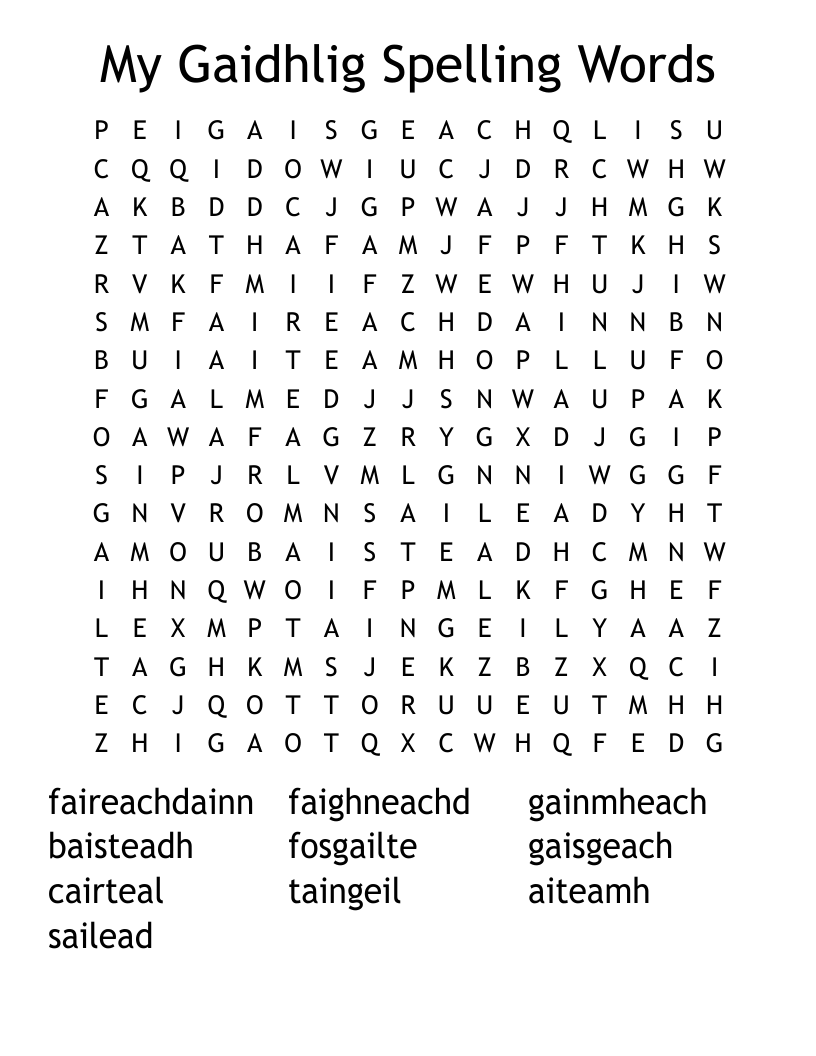 My Gaidhlig Spelling Words Word Search