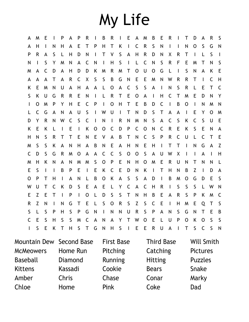 My Life Word Search