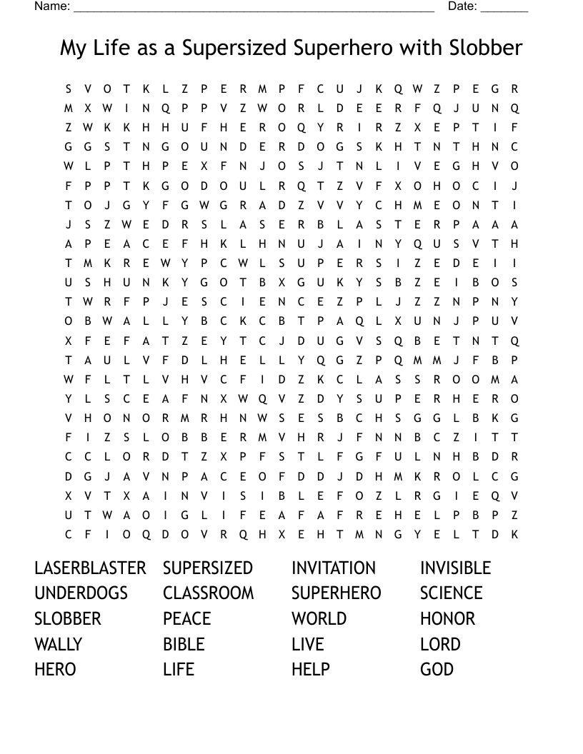 My Life as a Supersized Superhero with Slobber Word Search