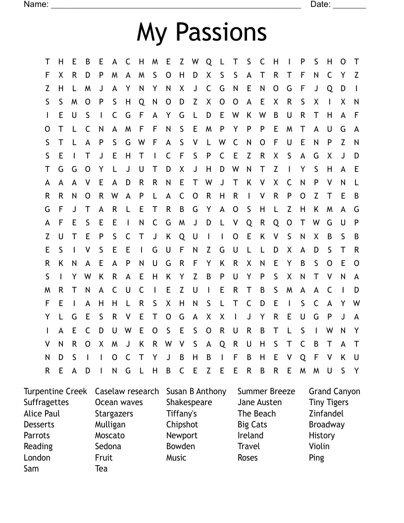 My Passions Word Search