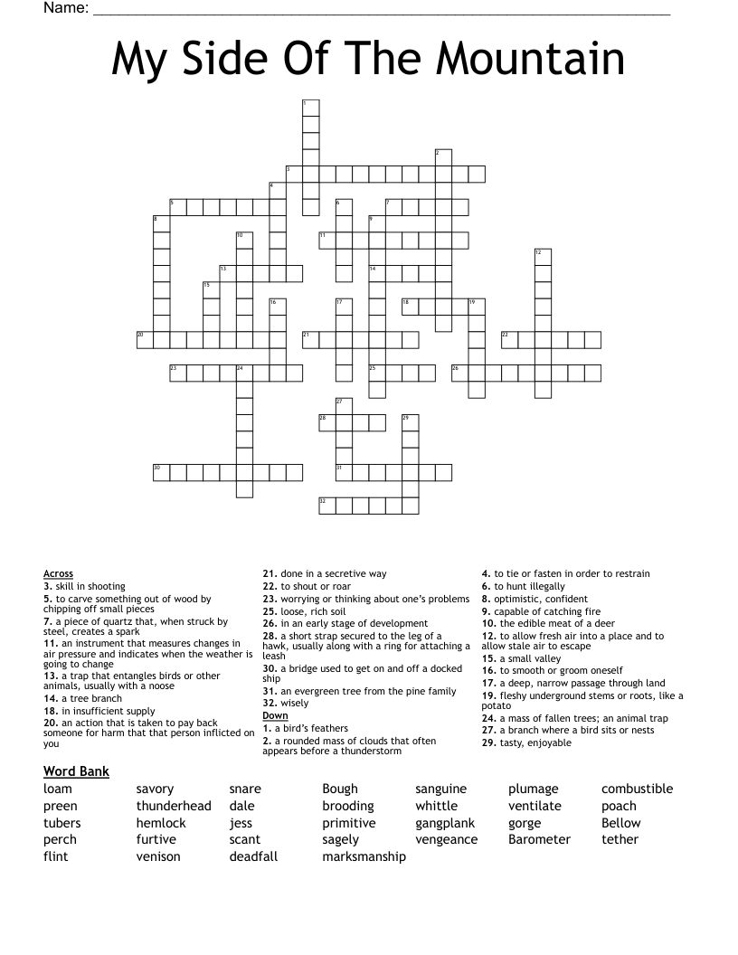 My Side Of The Mountain Crossword