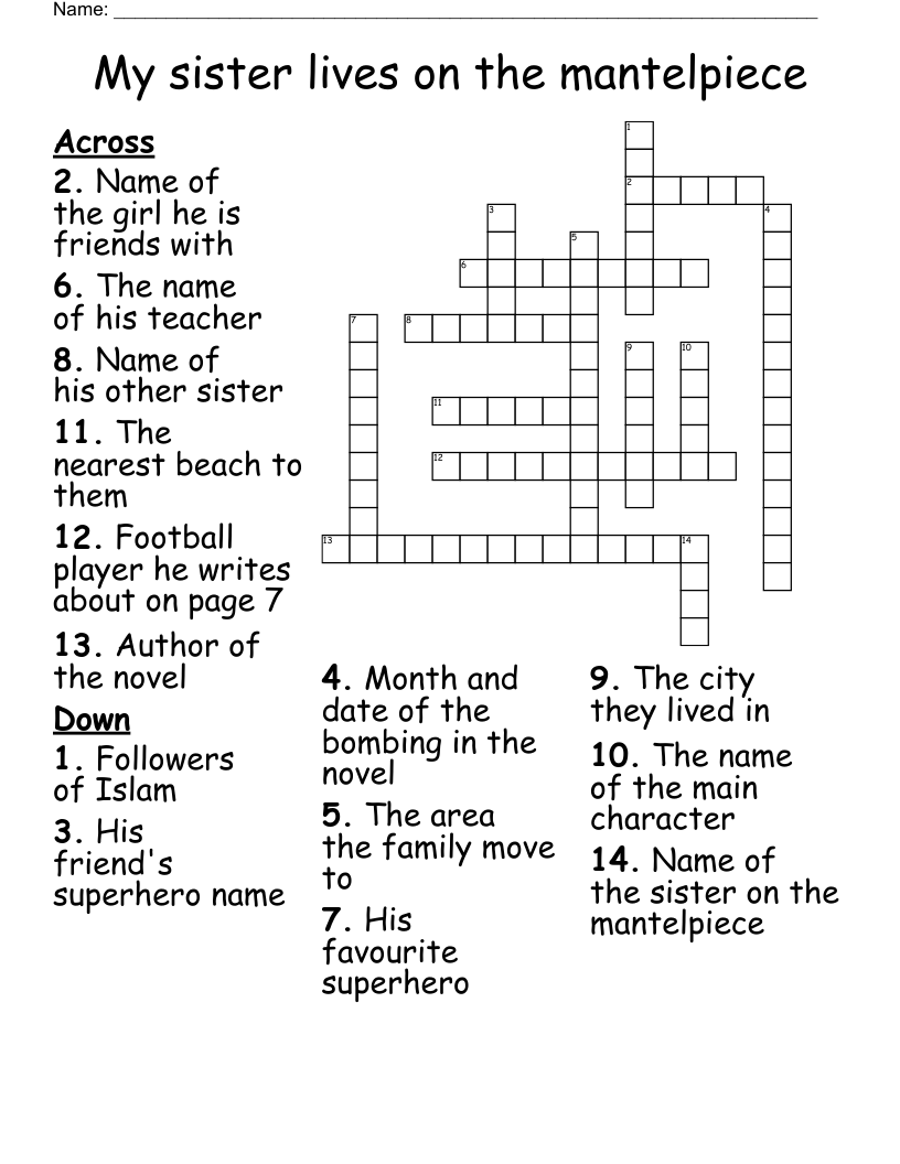 My sister lives on the mantelpiece Crossword