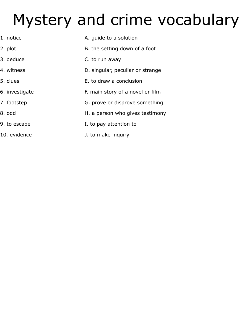 Mystery and crime vocabulary Worksheet