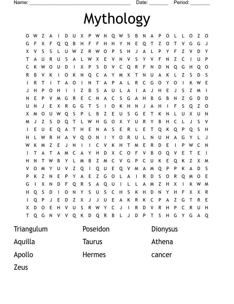 Mythology  Word Search