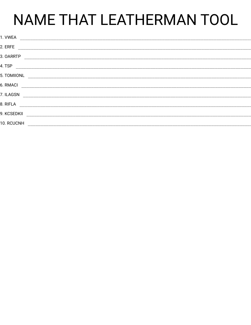 NAME THAT LEATHERMAN TOOL Word Scramble