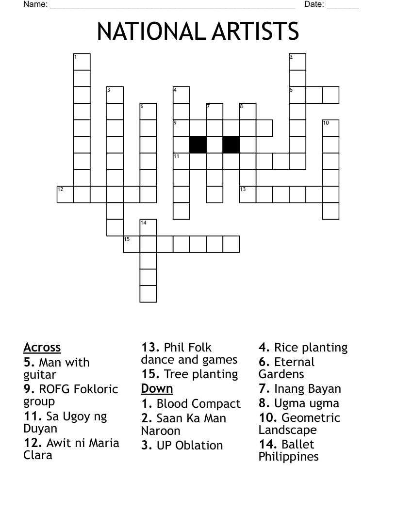 NATIONAL ARTISTS Crossword