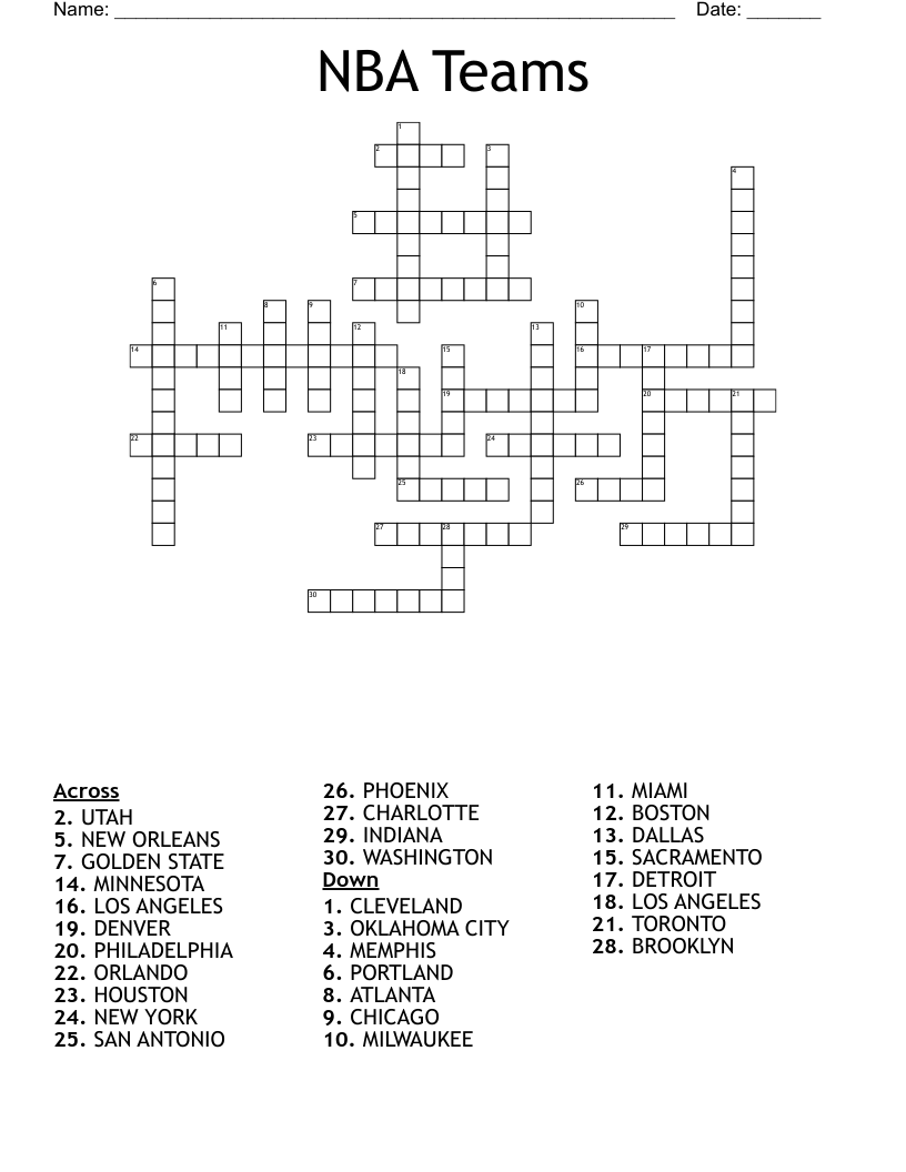 NBA Basketball Teams Word Search WordMint
