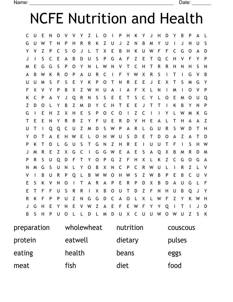 NCFE Nutrition and Health Word Search