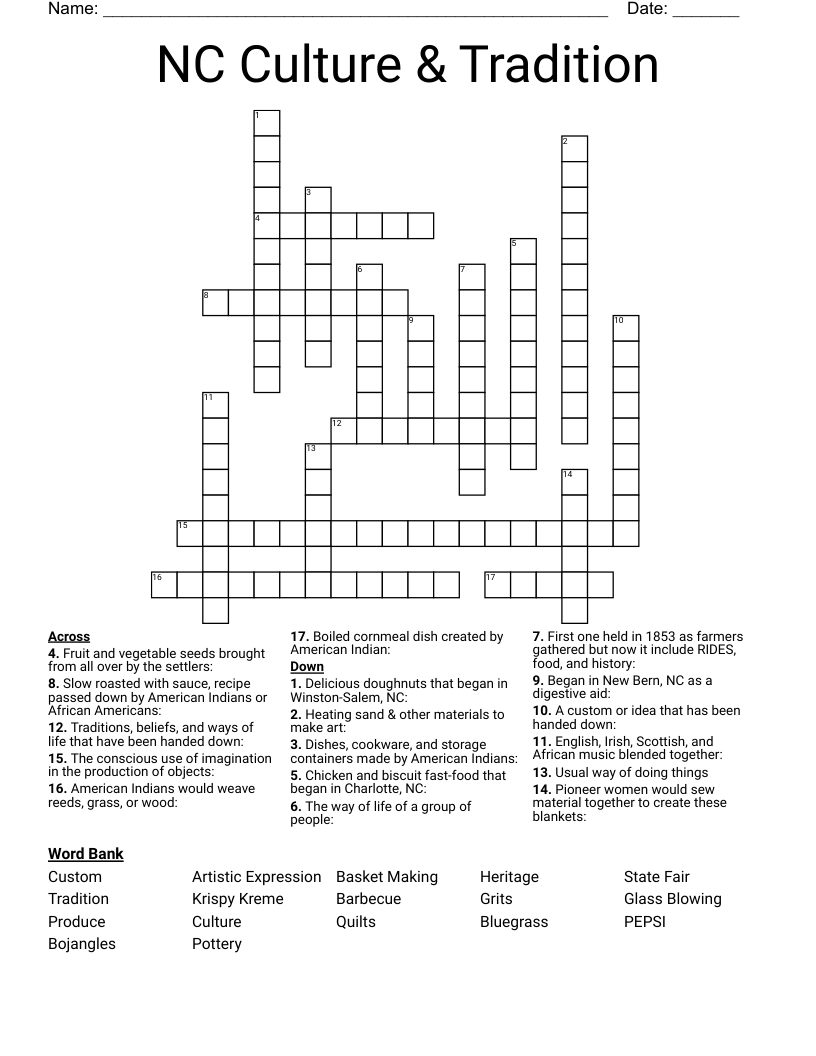NC Culture & Tradition Crossword