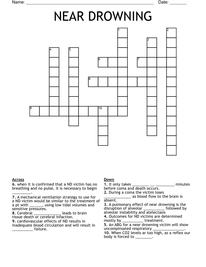NEAR DROWNING  Crossword
