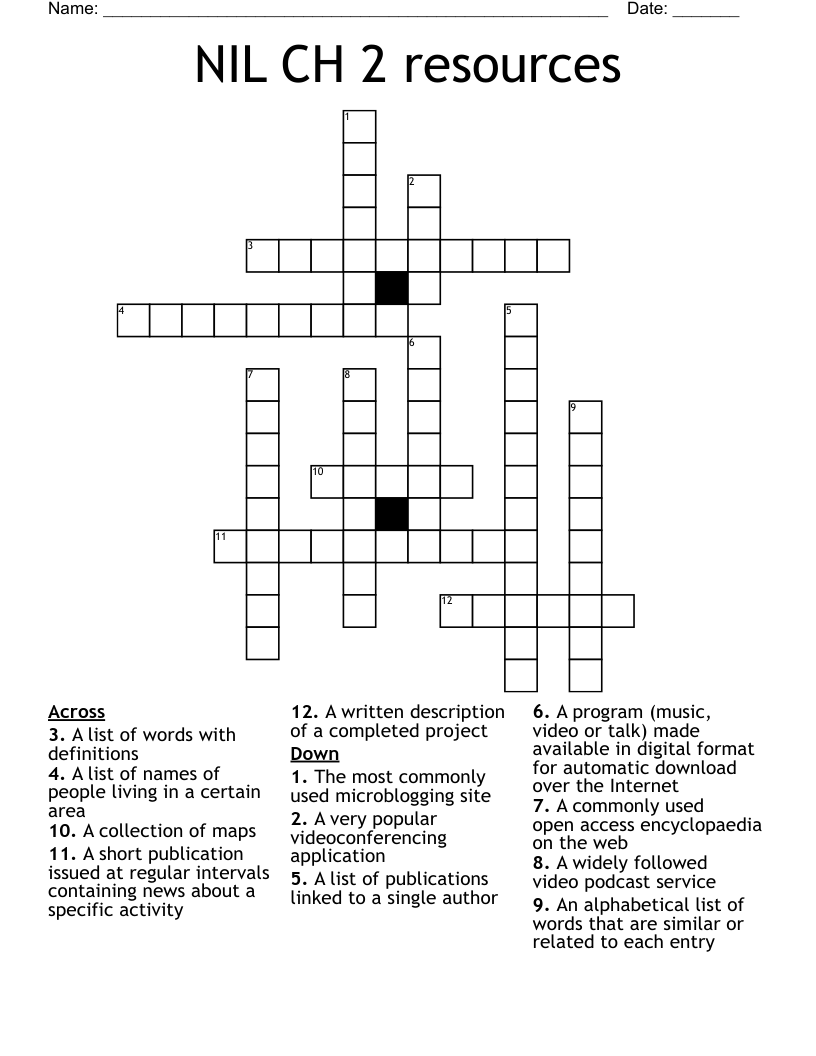 NIL CH 2 resources Crossword