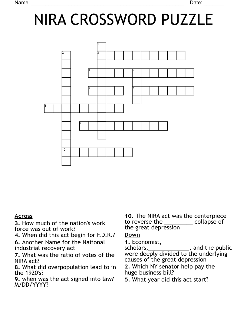 NIRA CROSSWORD PUZZLE