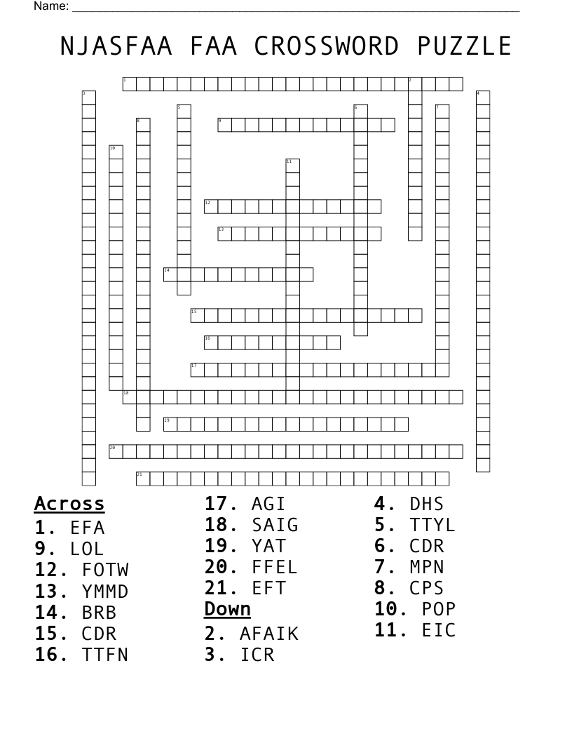 NJASFAA FAA CROSSWORD PUZZLE