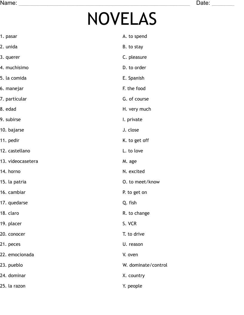 NOVELAS Worksheet