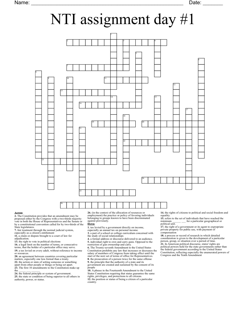 NTI assignment day #1 Crossword