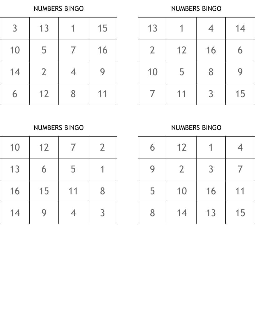 NUMBERS BINGO