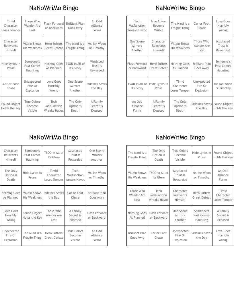 NaNoWriMo Bingo