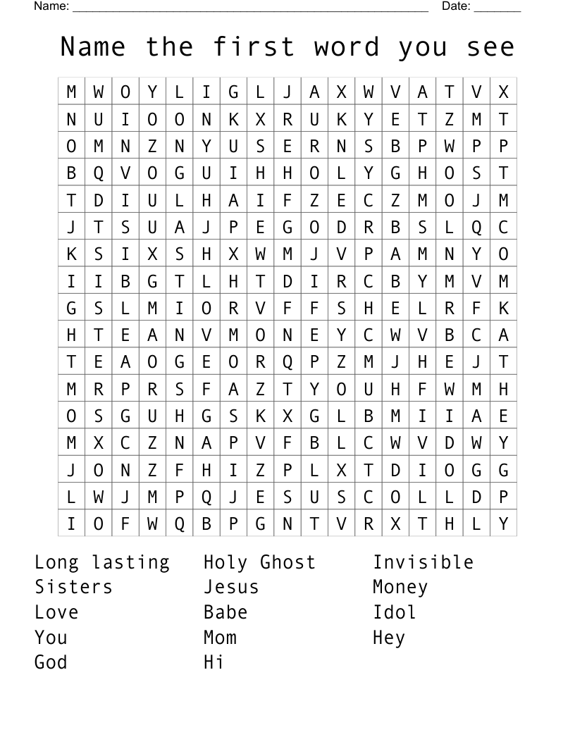 Name The First Word You See Word Search WordMint