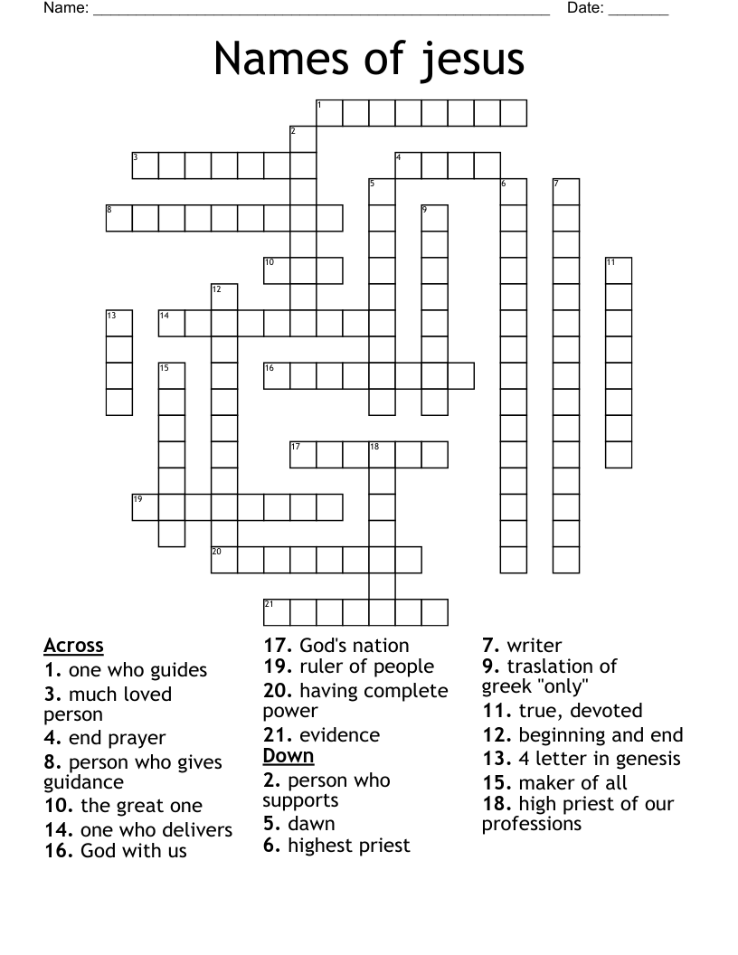 Names Of Jesus Crossword WordMint