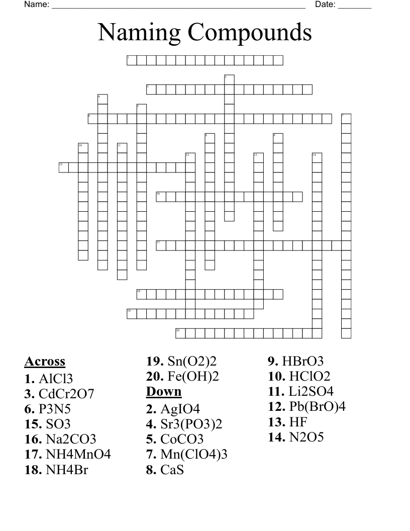 Naming Compounds Crossword WordMint