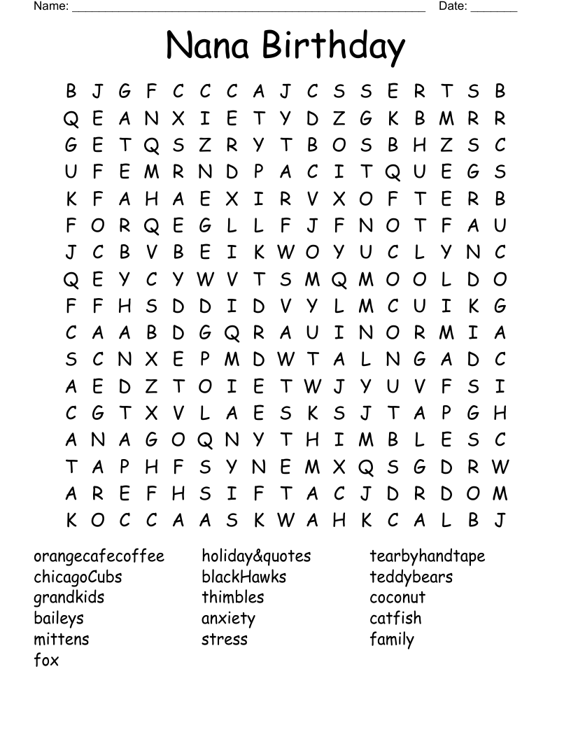 Nana Birthday Word Search