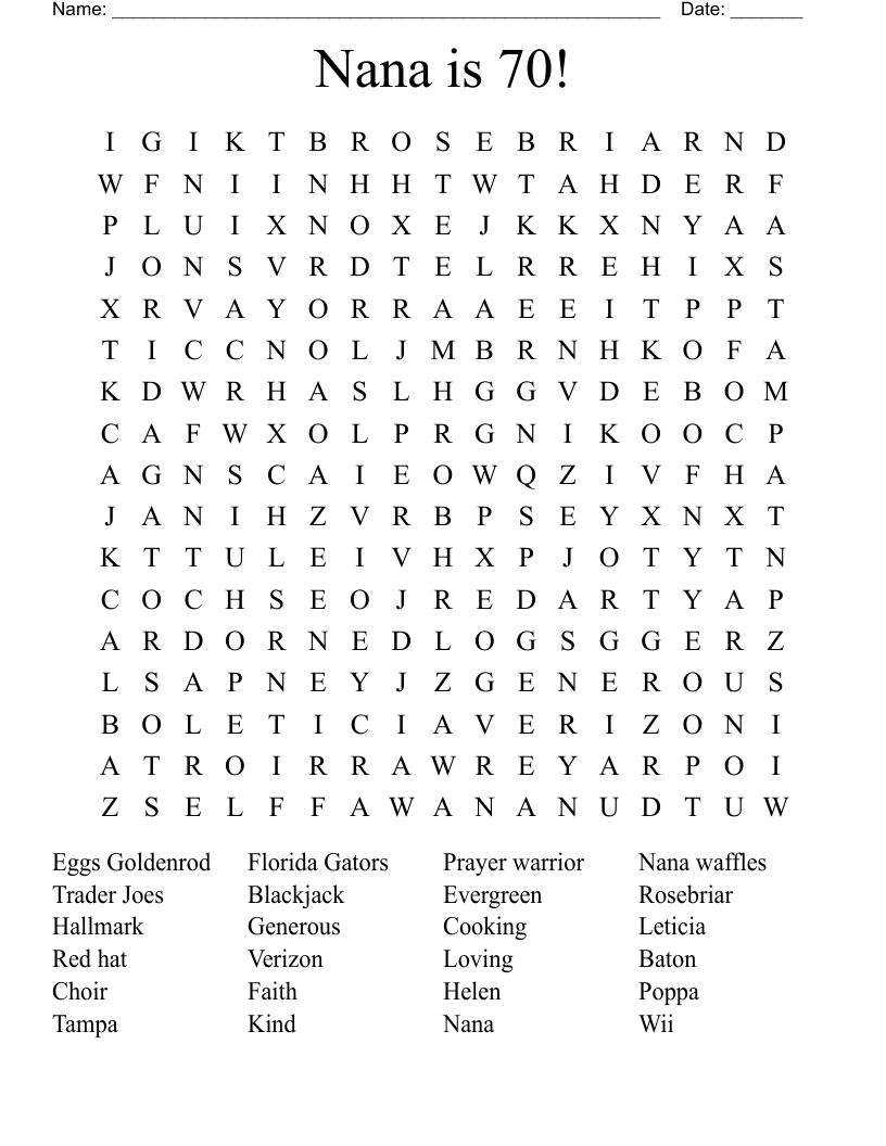 Nana is 70! Word Search