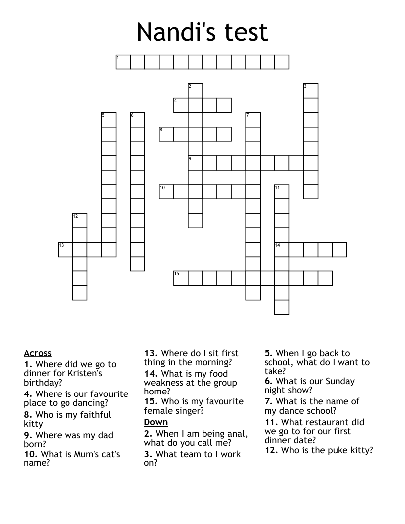 Nandi's test Crossword