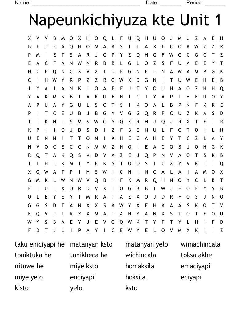 Napeunkichiyuza kte Unit 1 Word Search