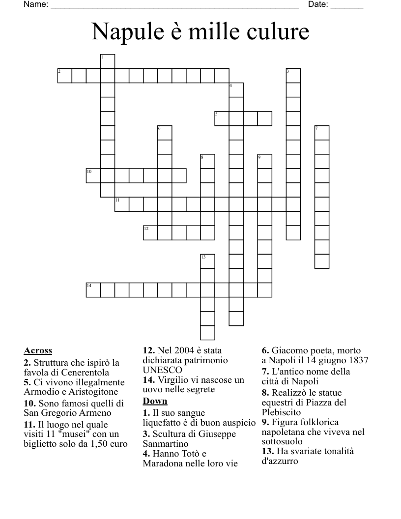 Napule è mille culure Crossword
