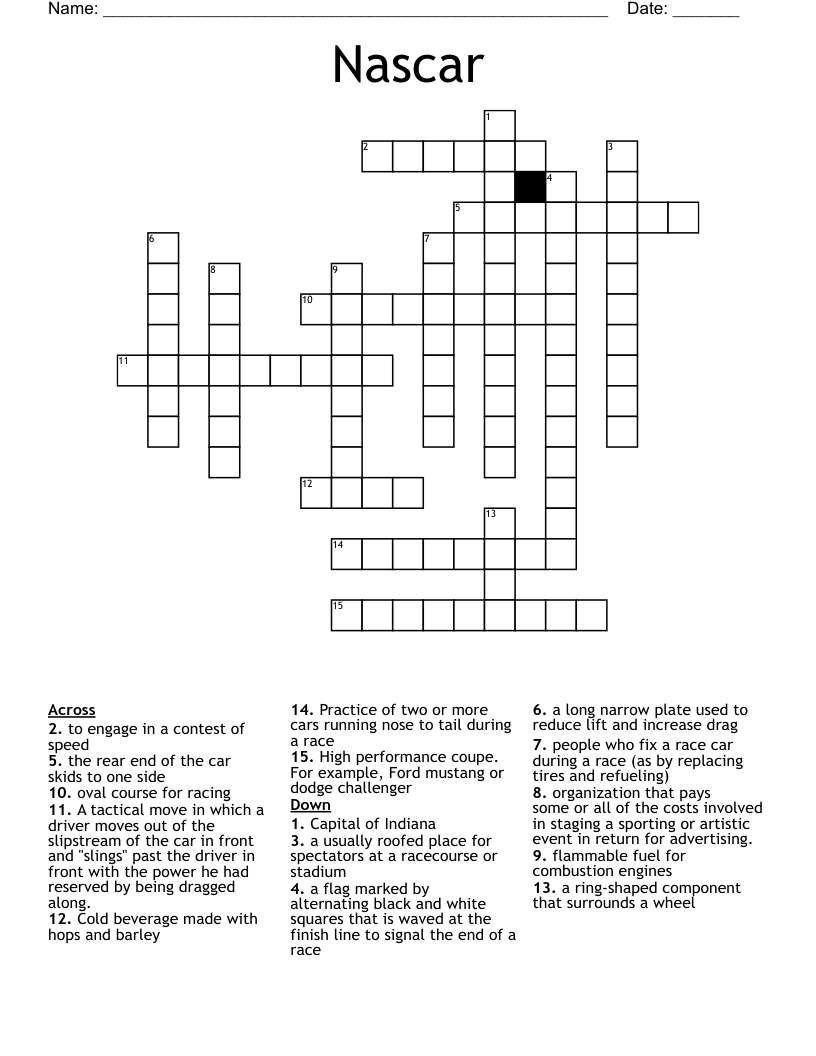 Nascar Crossword WordMint