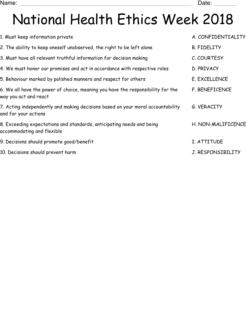 National Health Ethics Week 2018