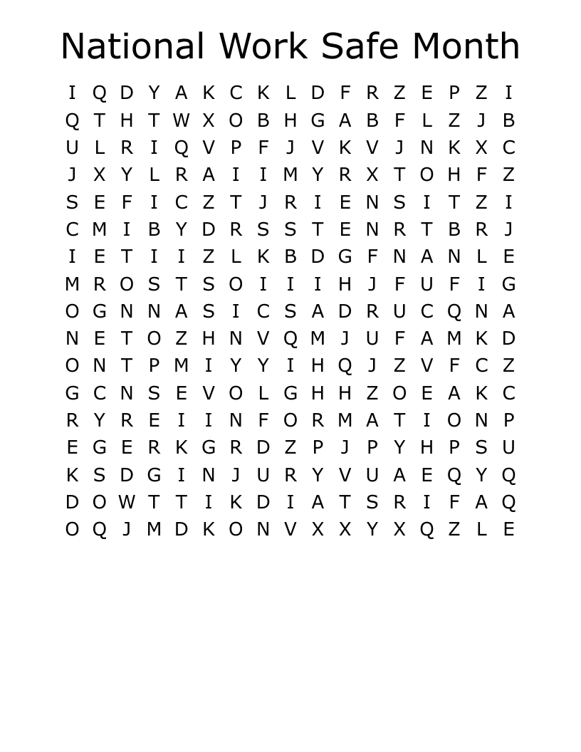 National Work Safe Month Word Search