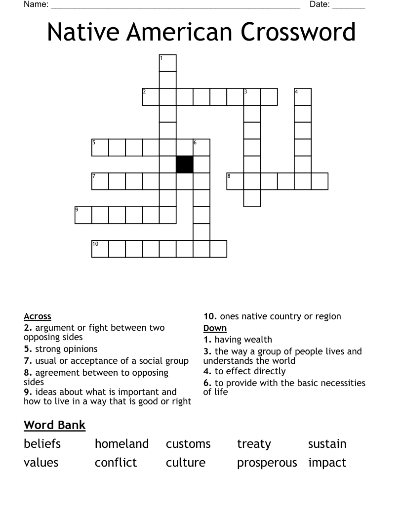 Native American Crossword WordMint