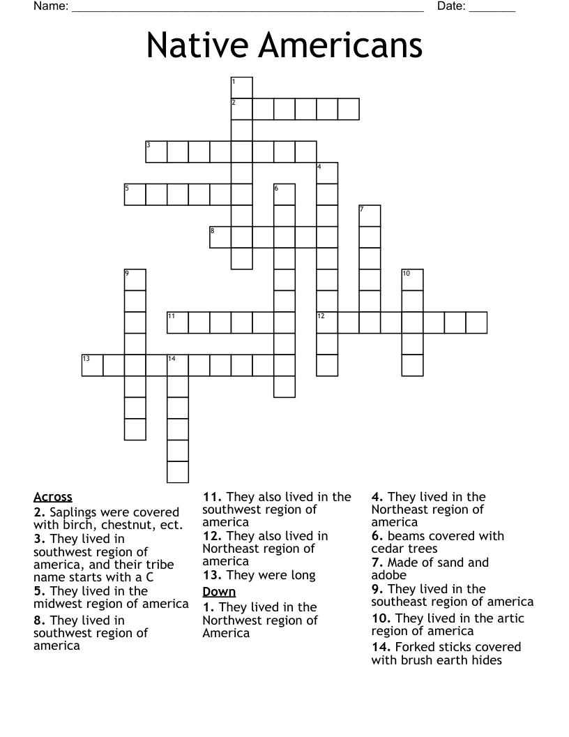 Native Americans Crossword WordMint