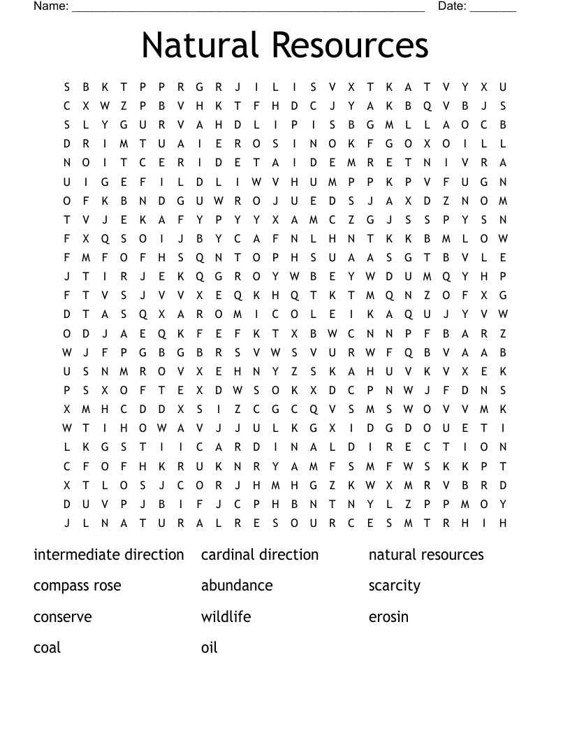 Natural Resources  Word Search