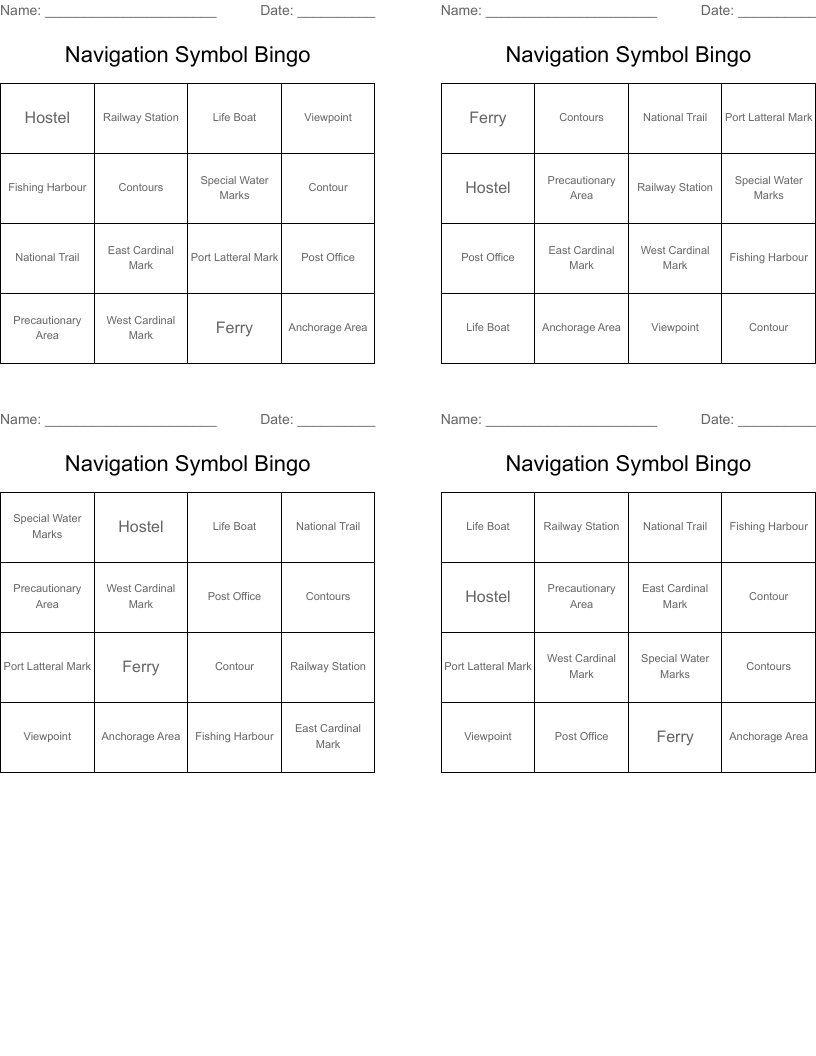 Navigation Symbol Bingo 