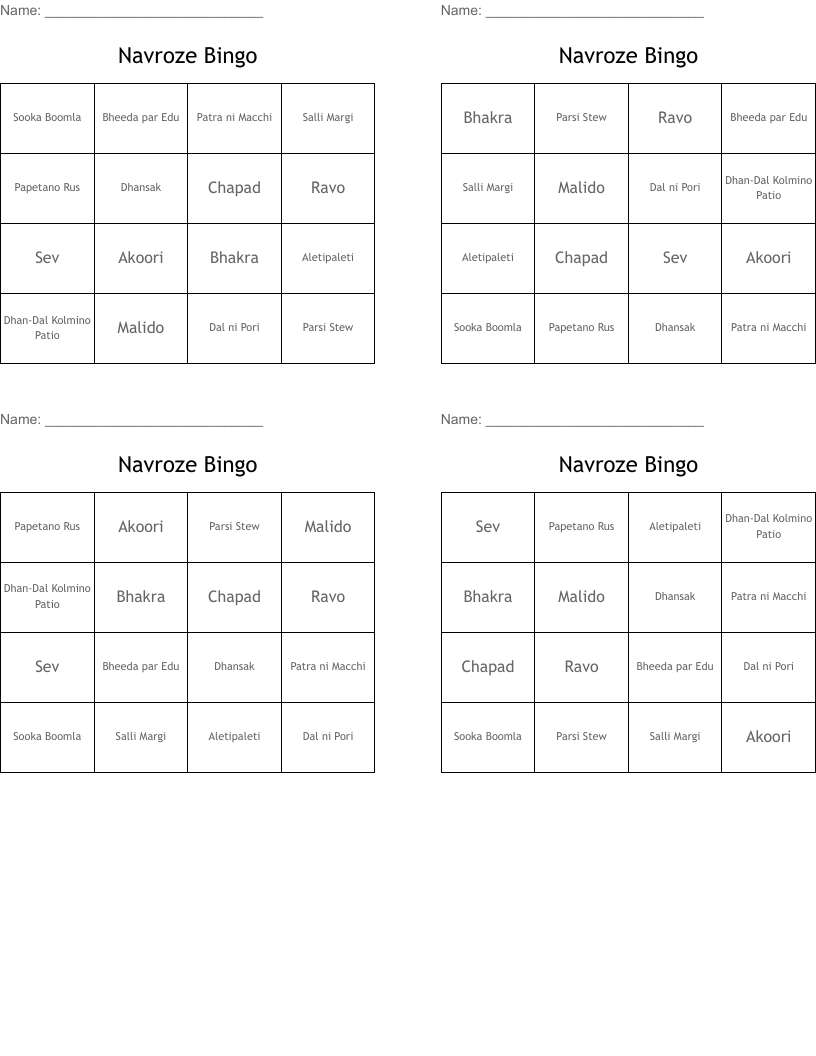 Navroze Bingo