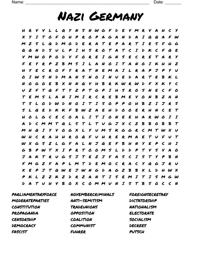 Nazi Germany Word Search